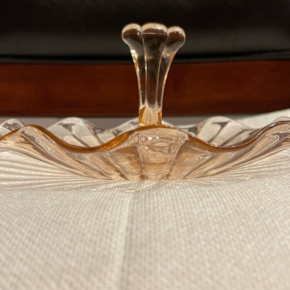 Jeannette Pink Iris & Herringbone Depression Glass Handled Tray 7.5” Vintage - Picture 2 of 8